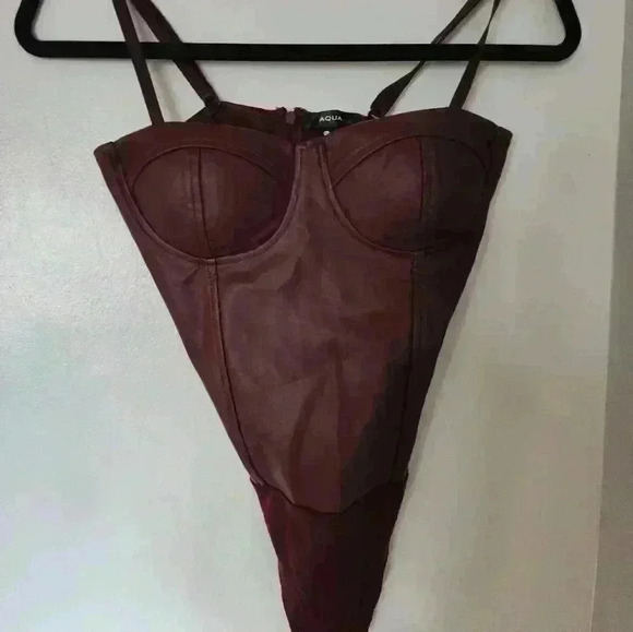 Aqua Faux Leather Bustier Bodysuit size xs #89 - Picture 2 of 4